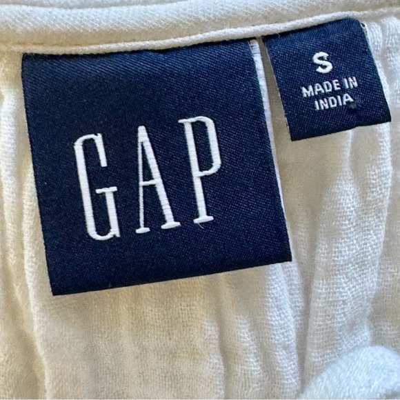 GAP White Crinkled Gauze Ruffle Sleeve Lightweight Boho Tie Neck Blouse Size S - Picture 4 of 9